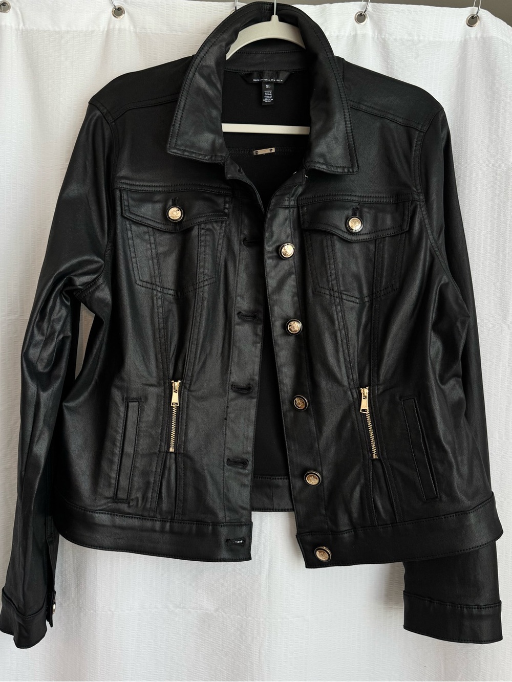 White House Black Market Black Coated Denim Jacket